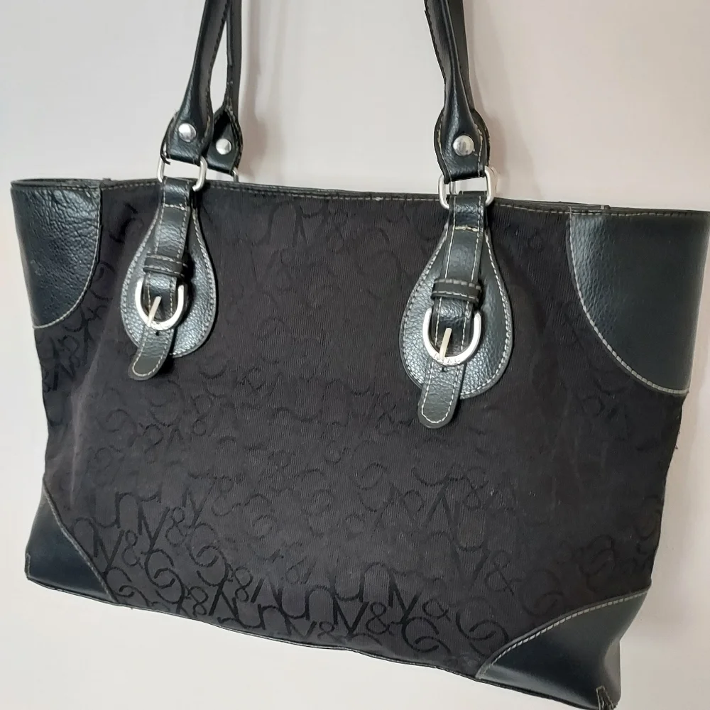 New York & Company Black NY Logo Tote Bag Purse Classic Chic Roomy